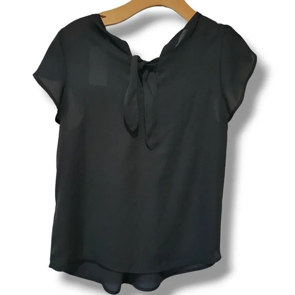 Papaya JUNIORS black Tulip short sleeves front Pleated blouse - medium - Picture 3 of 11